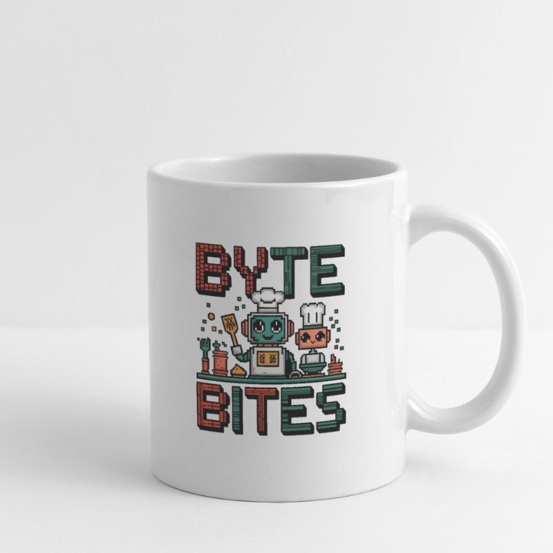 Byte - De mignons chefs robots pixel qui cuisinent pour s’amuser Mug blanc