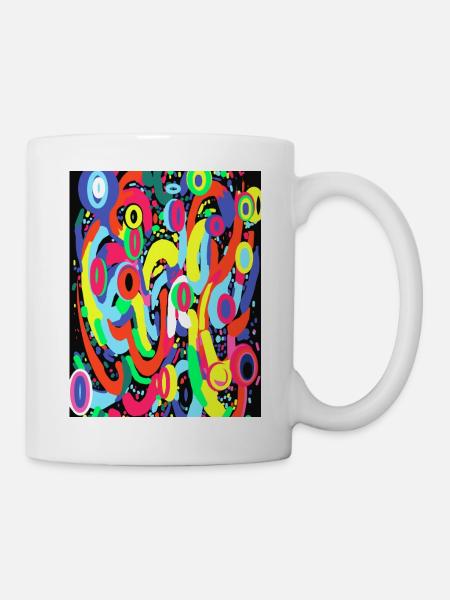 Cyber Neon Pulse: Mehrfarbiger Druck - Tasse - Weiß