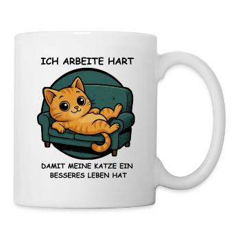 Faule Katze - Tasse - Weiß - Rechts