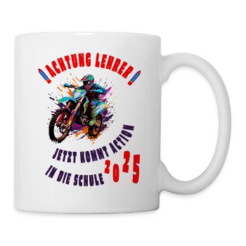 Einschulung 2025 - Achtung Lehrer - Motorrad - Tasse - Weiß - Rechts