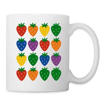 Buntes Regenbogen-Erdbeermuster - Tasse - Weiß - Rechts