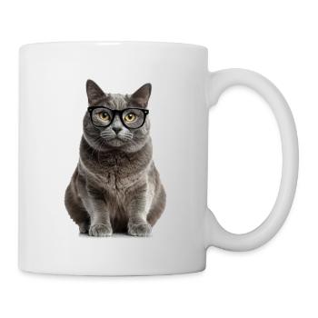Graue Katze mit Brille – Smart, süß & absolut kult - Tasse - Weiß - Rechts
