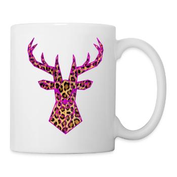 Hirsch PopArt Pink Leoparden Muster Vektor Polygon - Tasse - Weiß - Rechts
