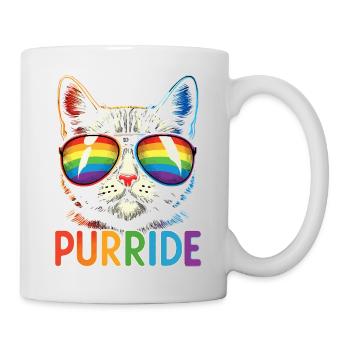 "Purrride" Coole Katze mit Regenbogen-Fliegerbrille - Tasse - Weiß - Rechts