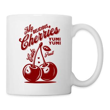 My Delicious Cherries – Retro Fruit Design - Tasse - Weiß - Rechts