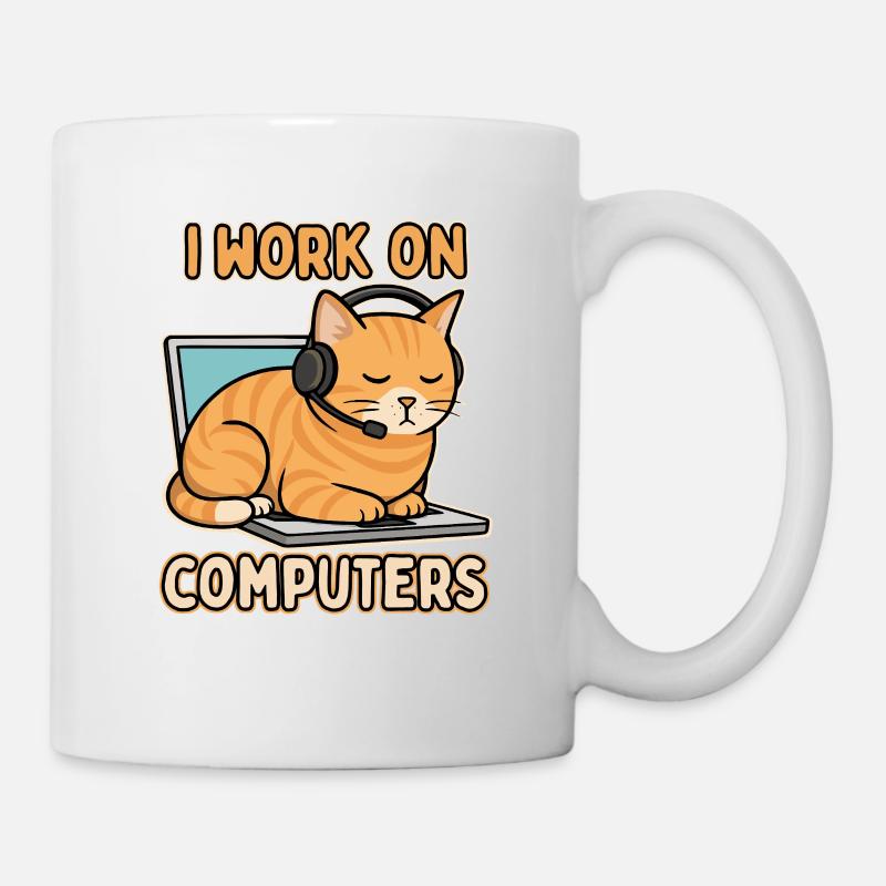 Drôle de chat informatique – je travaille sur des ordinateurs - Mug blanc - blanc