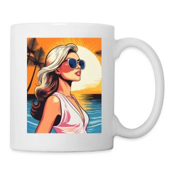 Femme sur la plage au coucher du soleil - Mug blanc - blanc - Droite