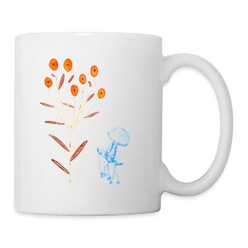 Neonblüten und blaue Quallen - Tasse - Weiß - Rechts