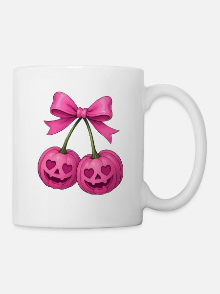 Pink Cherry Pumpkins, Halloween Pumpkin Cherries - Mug - white