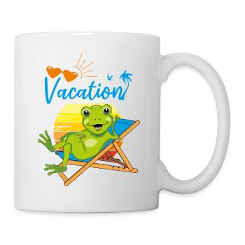Glücklicher kleiner Frosch entspannt sich auf dem Liegestuhl - Tasse - Weiß - Rechts