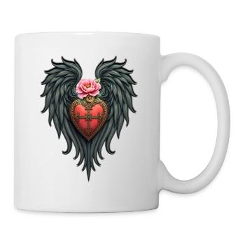 Coeur avec des ailes et une fleur rose - Mug blanc - blanc - Droite