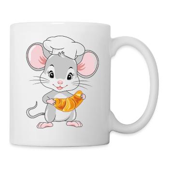 Souris de chef heureuse avec un croissant - Mug blanc - blanc - Droite