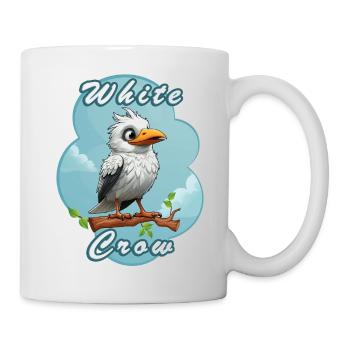 Cartoon White Crow on Branch - Mug - white - Right