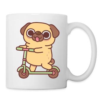 Süßer Mops spielt auf Tretroller - Tasse - Weiß - Rechts