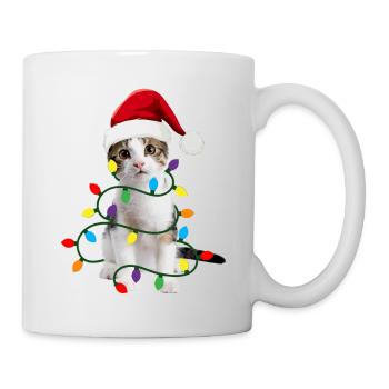 Festive Cat with Christmas Lights and Santa Hat, - Mug - white - Right