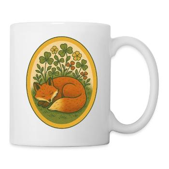 Schlafender Fuchs inmitten vierblättriger Kleeblätter - Tasse - Weiß - Rechts