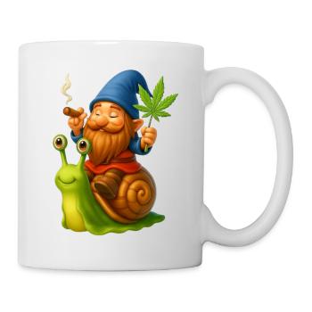 Cooler Zwerg kiffend auf Schnecke - Cannabis -Weed - Tasse - Weiß - Rechts