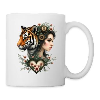 Mystische Frau mit Tiger und Zahnrädern - Tasse - Weiß - Rechts