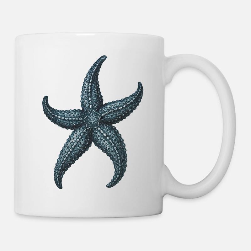 Detailed Blue Starfish Illustration - Mug - white