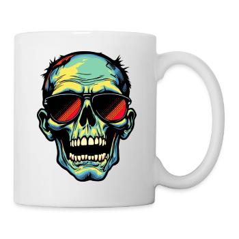 Crâne de zombie coloré avec des lunettes de soleil - Mug blanc - blanc - Droite