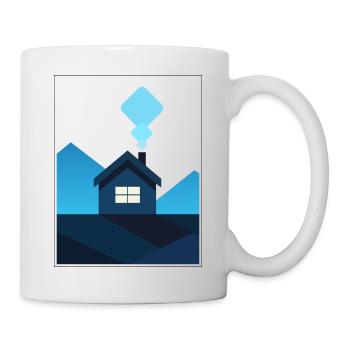 Abstraktes minimalistisches Haus in Blau - Tasse - Weiß - Rechts