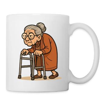 Humorvolle Seniorin mit Rollator Illustration - Tasse - Weiß - Rechts