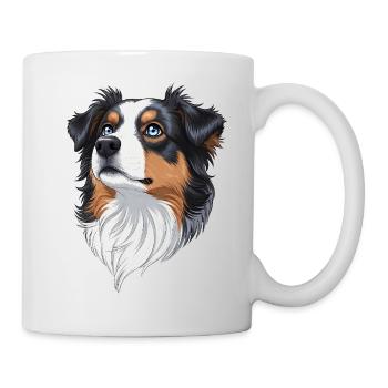 Australian Shepherd Portrait Realistisch Tricolor" - Tasse - Weiß - Rechts