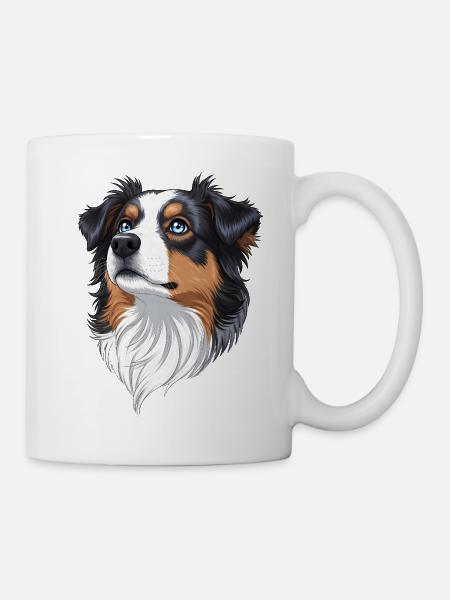 Portrait du berger australien Réaliste tricolore » - Mug blanc - blanc