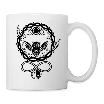 Mystische Hekate Eule mit Symbolen und Mond - Tasse - Weiß - Rechts