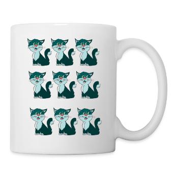 Verspielte Katzenillustration in Collage-Optik - Tasse - Weiß - Rechts