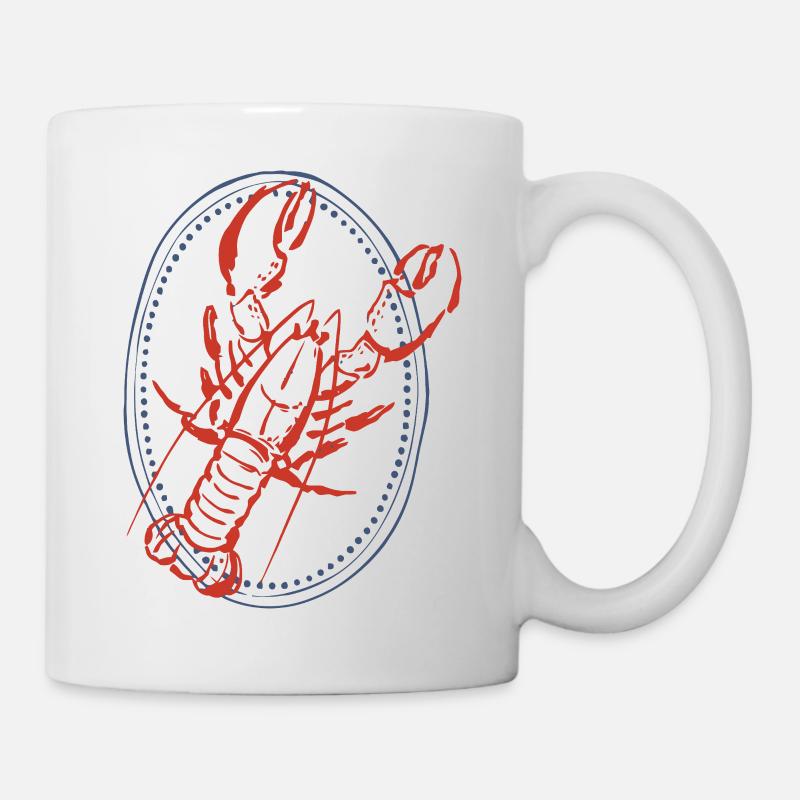 Vintage Red Lobster Illustration on Navy - Mug - white
