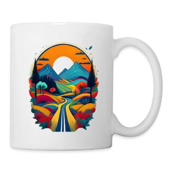 Colorful mountain landscape with sunrise - Mug - white - Right