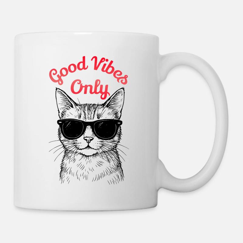 GoodVibesOnly – Coole Katzen Illustration - Tasse - Weiß