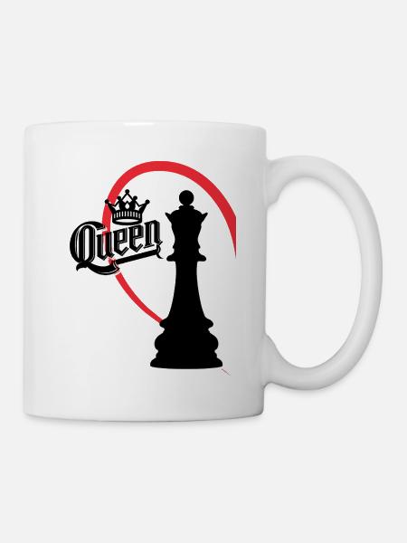 Schachkönigin Links Halbherz - Tasse - Weiß