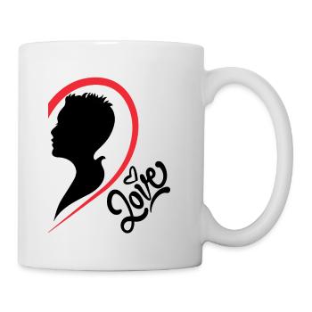 Mann mit Liebesinschrift und Herz Rechte Hälfte - Tasse - Weiß - Rechts