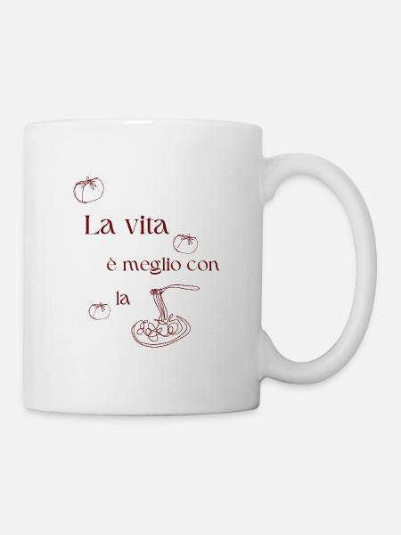 Italienisches Pasta Zitat mit Tomatenillustration - Tasse - Weiß