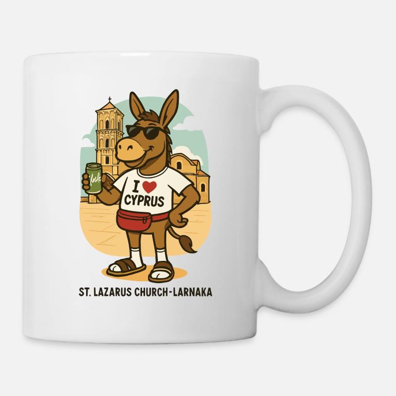 Esel im Urlaub in Larnaca mit einem Getränk - Tasse - Weiß