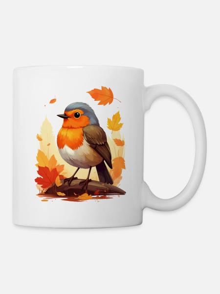Rotkehlchen im Herbst - Tasse - Weiß