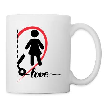Eine Frau mit einem Herz und der Aufschrift rechte Hälfte - Tasse - Weiß - Rechts