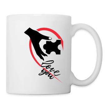 Hand, die ein Puzzle hält, halb ein Herz - Tasse - Weiß - Rechts