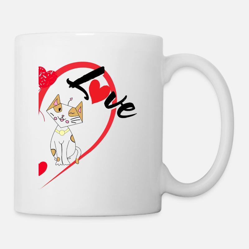 Katze mit der Aufschrift Liebe halbes Herz - Tasse - Weiß