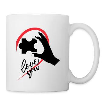 Hand, die ein Puzzle hält, halb ein Herz - Tasse - Weiß - Rechts