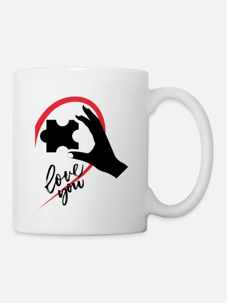 Hand holding a puzzle half of a heart - Mug - white