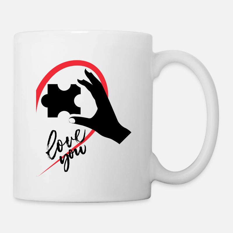 Hand holding a puzzle half of a heart - Mug - white
