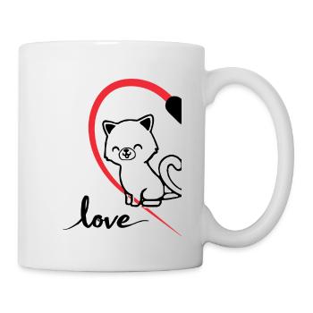 Cat with the inscription Love half of a heart - Mug - white - Right