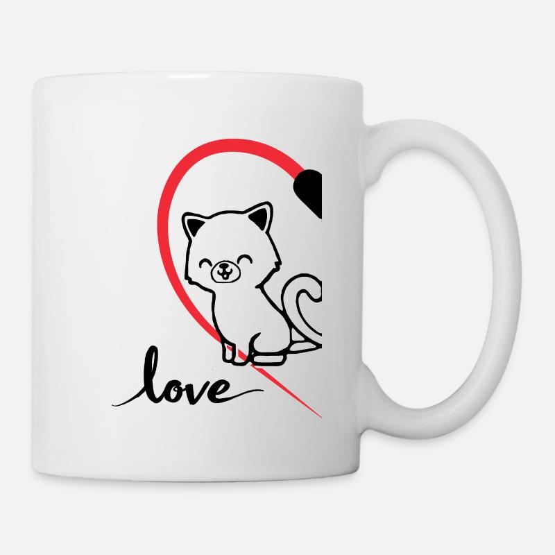 Katze mit der Aufschrift Liebe halbes Herz - Tasse - Weiß