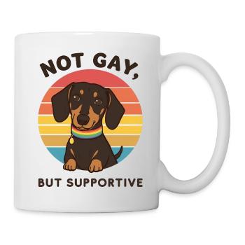Not Gay But Supportive – Dackel & Regenbogen - Tasse - Weiß - Rechts