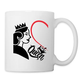 Frau mit Krone und Herzinschrift Königin linke Hälfte - Tasse - Weiß - Rechts