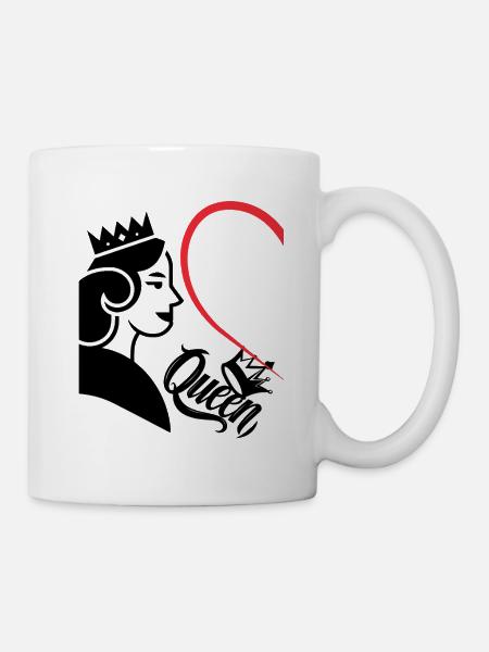 Frau mit Krone und Herzinschrift Königin linke Hälfte - Tasse - Weiß