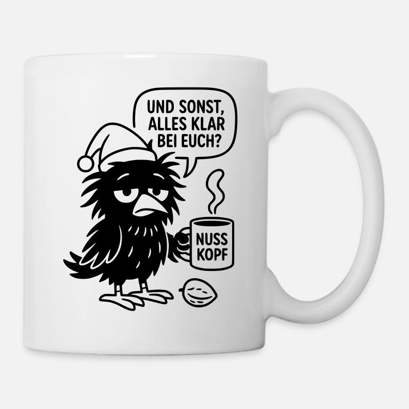 Niedlicher Rabe mit Tasse und Sprechblase - Tasse - Weiß